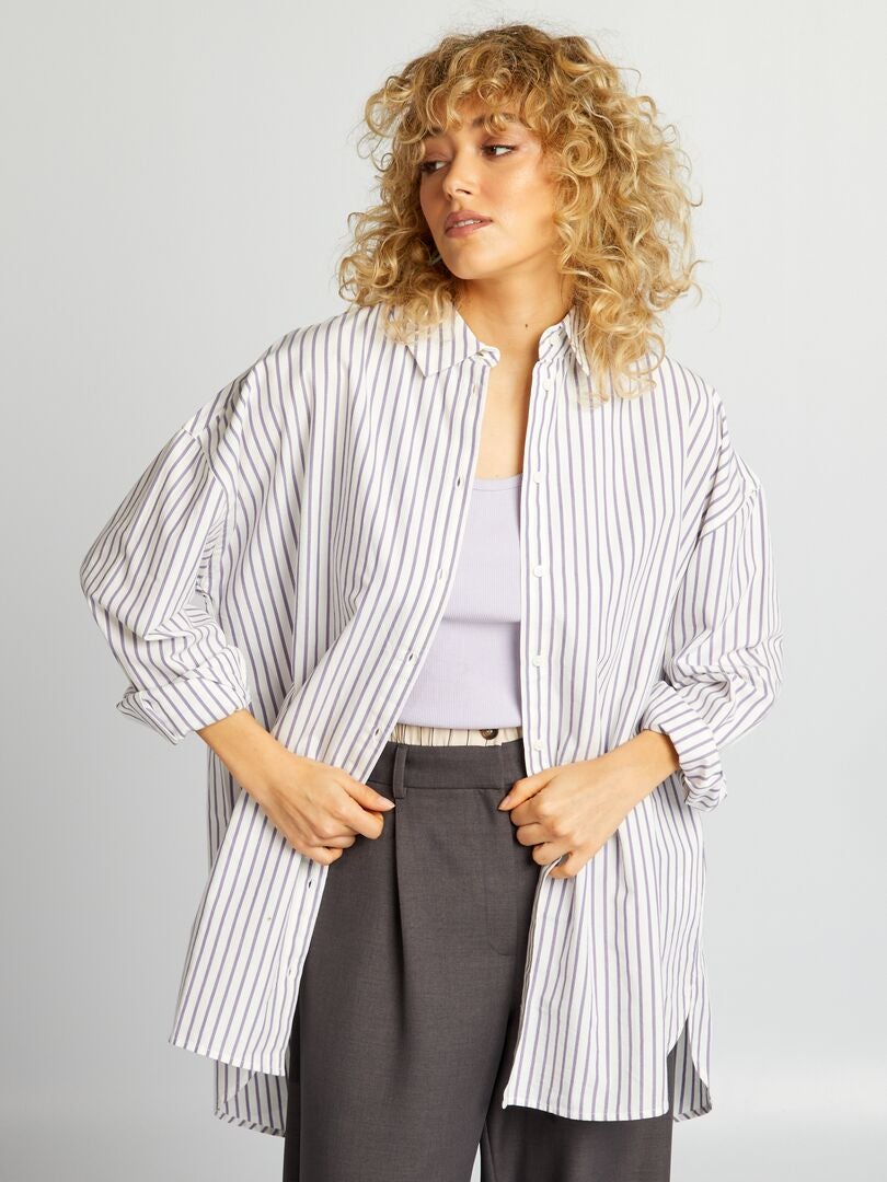 Oversized gestreept lang shirt - WIT