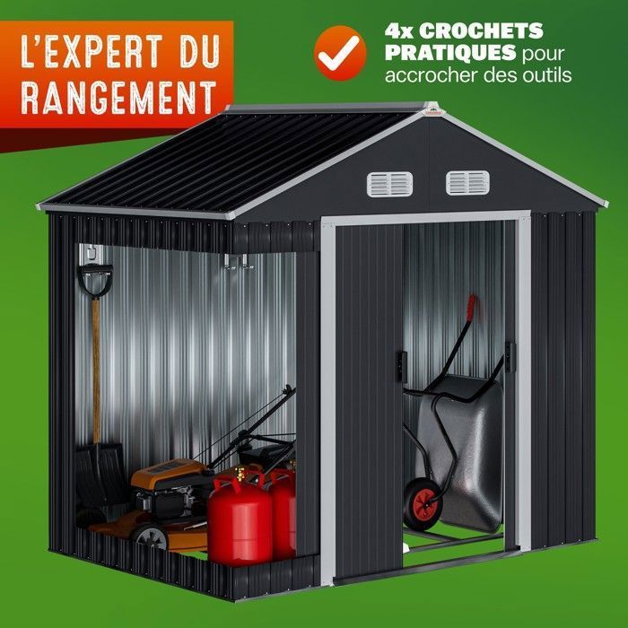 GARDEBRUK® Abri de jardin métal XL 2m² fondation 200x135x190cm porte coulissante anthracite cabane jardin cabanon rangement 4m³