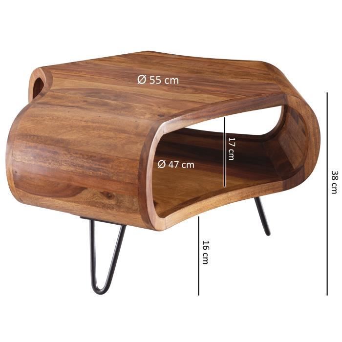 Mesa de centro em madeira maciça de Sheesham, 60x60x35 cm, para sala de estar.