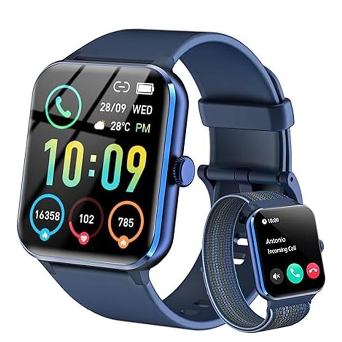 Smartwatch da uomo Blackview con chiamate Bluetooth, monitoraggio della frequenza cardiaca, SpO2, monitoraggio del sonno, contacalorie, contapassi e rilevamento di 100 attività sportive, colore blu.