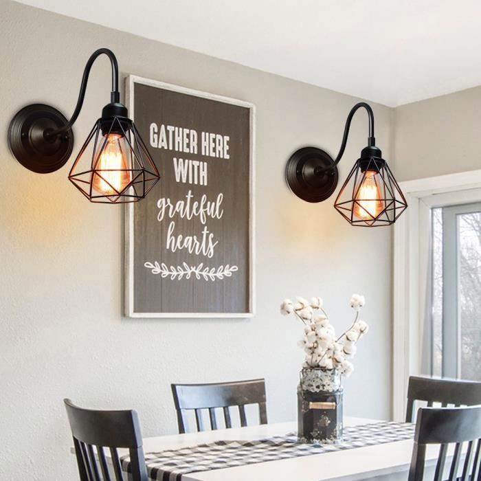 Aplique de pared industrial retro vintage para interiores - WOTTES - 4 bombillas - Casquillo E27 - Metal negro