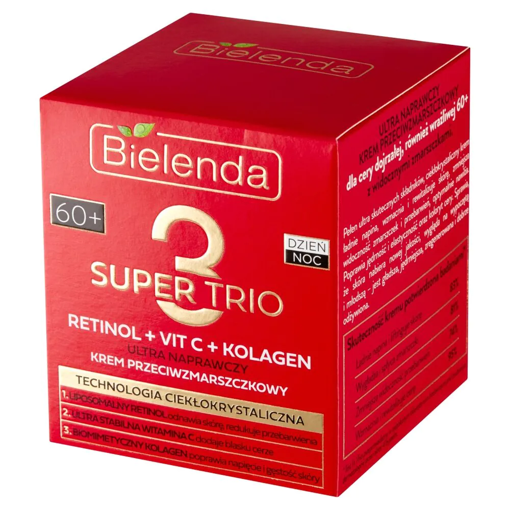 Bielenda Super Trio (Retinol + Vit C + Kolagen) Krem przeciwzmarszczkowy 60+ dzień/noc