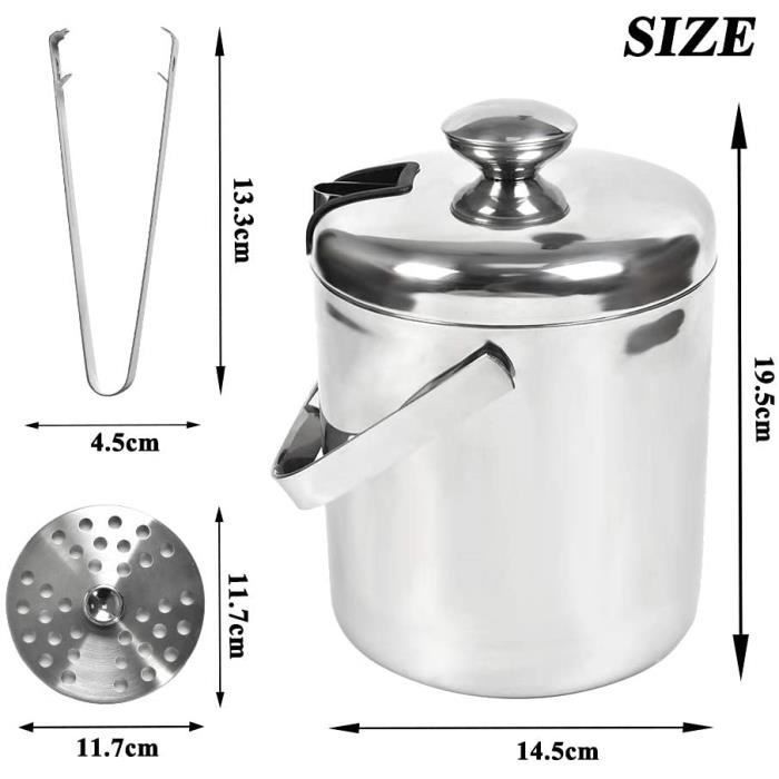 Seau a Glacon,Seau à Champagne de 1.3 L Seau à Glaçons à Double Isolation avec Couvercle ,pour Le Champagne et Le Vin