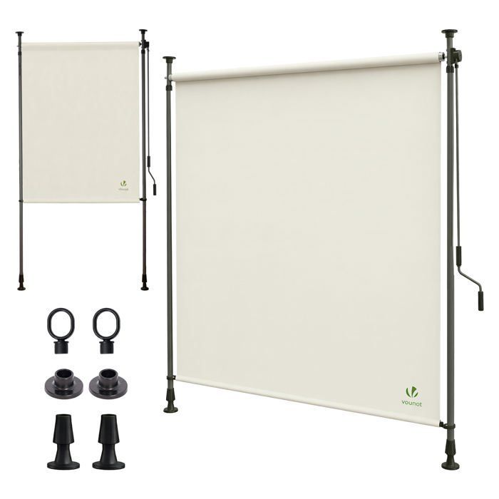 Persiana vertical VOUNOT®, sin necesidad de taladrar, 150x310cm, extensible - Pantalla de privacidad para exteriores para balcón, terraza, jardín - Poliéster - Beige