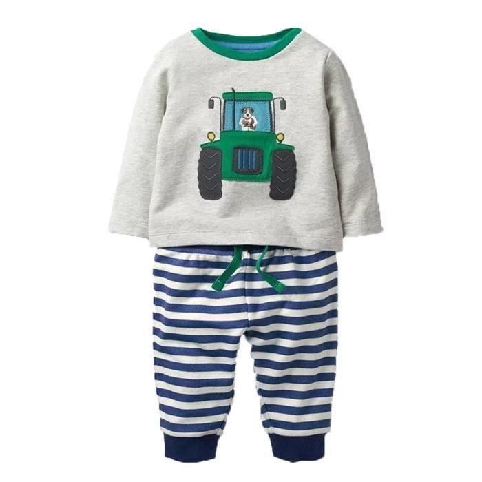 Pyjama Enfant - FUNMOON - Rayé - Gris - Garçon - Vêtements de Nuit