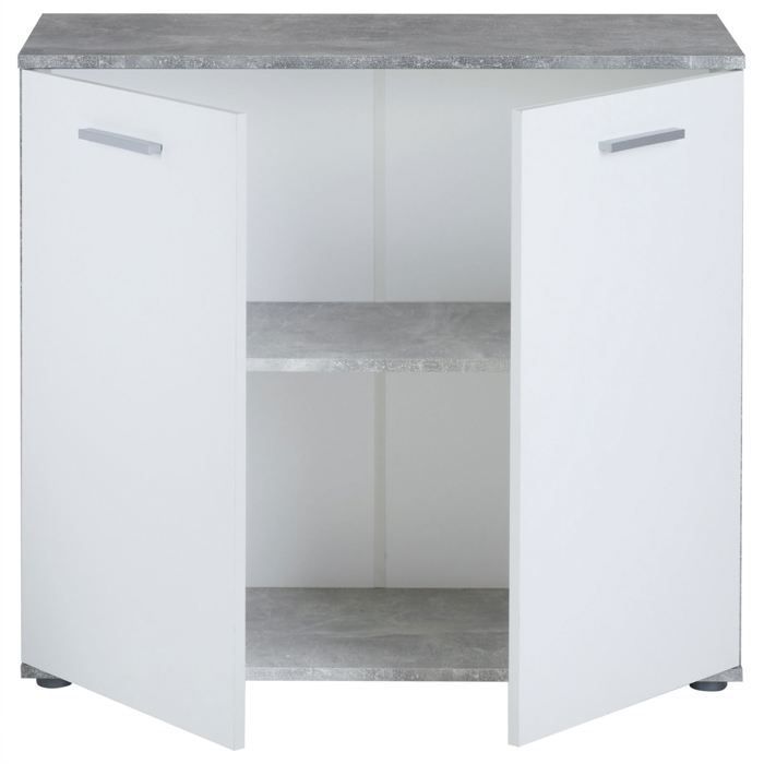 Buffet salle à manger CHICAGO L 91 cm en bois coloris béton et blanc avec 2 portes, meuble rangement