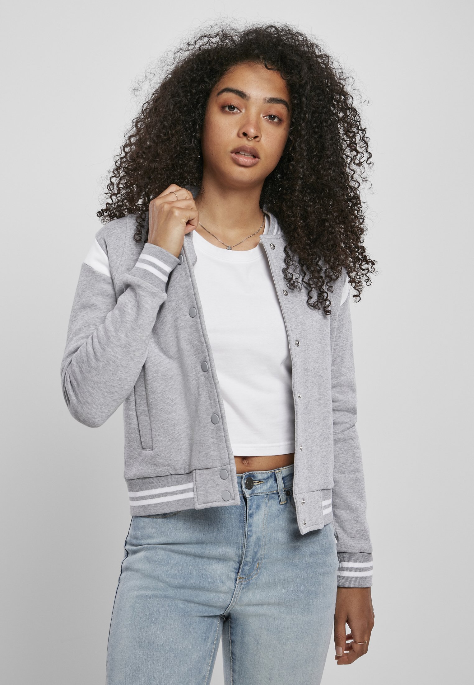 Urban Classics džemperis su užtrauktuku – pilkai baltas