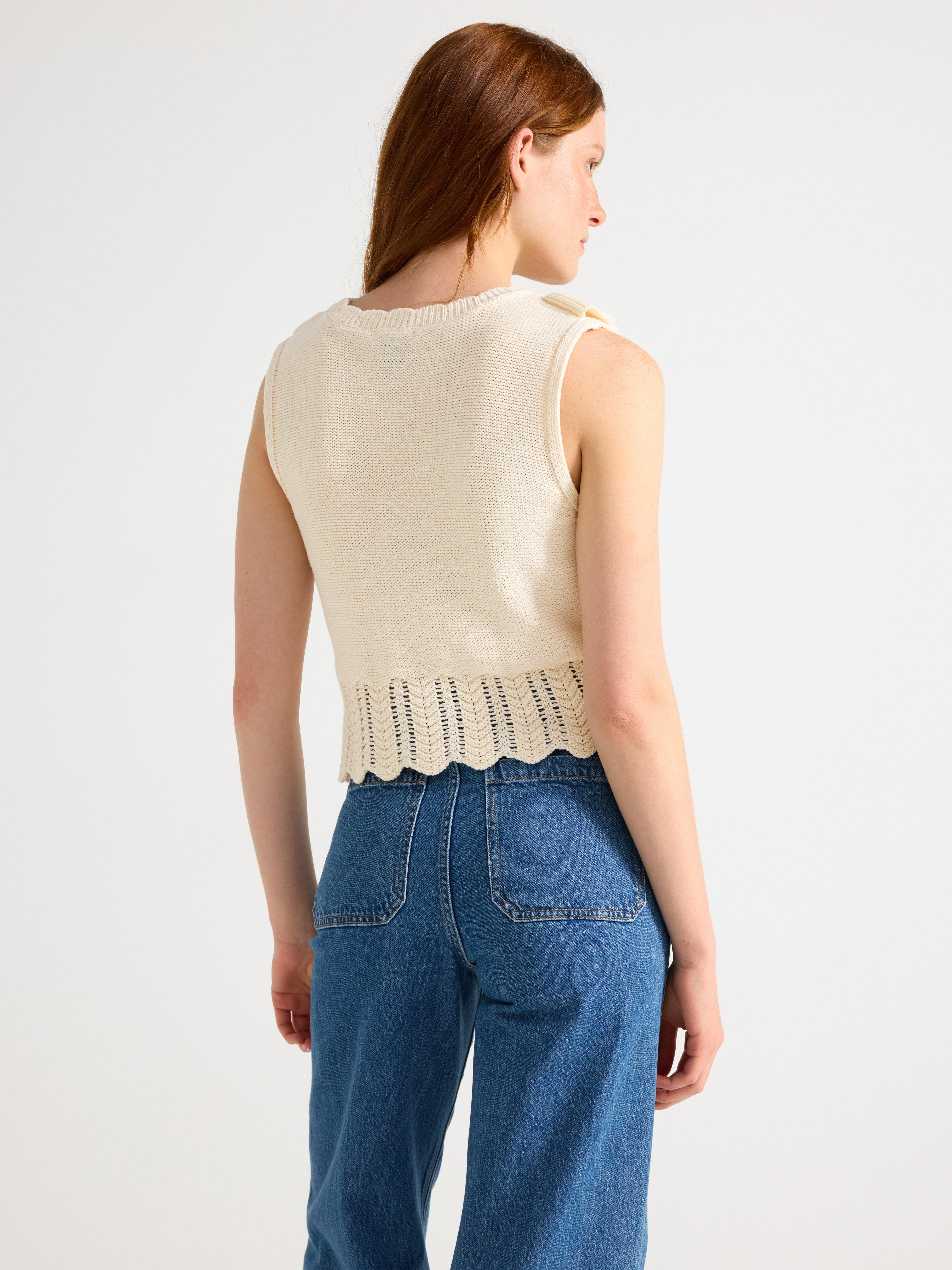 Gilet tricoté blanc cassé