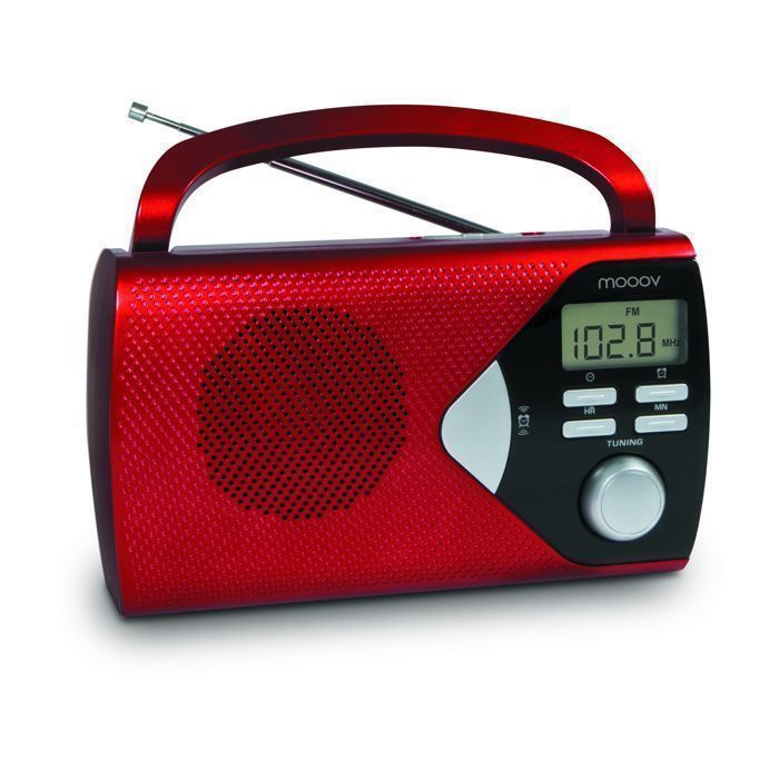 METRONIC 477201 Radio Portable FM / AM avec Fonction Réveil Alarme et Affichage Heure - Alimentation Secteur ou Piles - Rouge