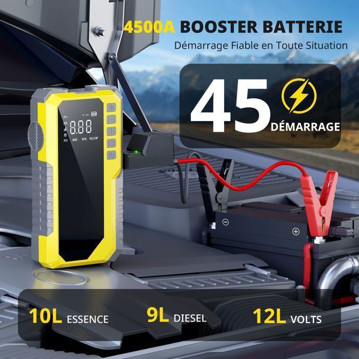 Arrancador portátil de batería para coche de 16800 mAh, 4500 A, 12 V, para gasolina de 10 L y diésel de 9 L, con luz LED y puerto USB-C.