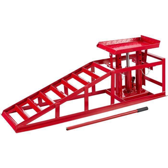 Rampa elevadora para coches AREBOS | Elevador de vehículos | Kit de rampa hidráulica ajustable de 2 toneladas | Rampa de acceso de 290-375 mm, color rojo