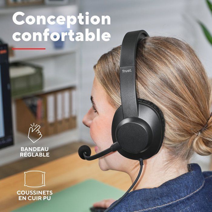 Auriculares USB para PC Trust Roha II Max - Micrófono con cancelación de ruido - Sonido estéreo nítido - Mayor comodidad - Uso profesional