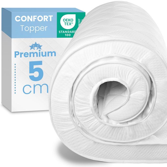 ELONEO Surmatelas 180x200 cm, 6 cm, mousse à mémoire de forme respirante – confort optimal pour lits simples et doubles