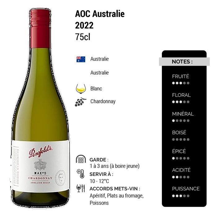 Penfolds Australia Max's Chardonnay 2022 - Vinho Branco Australiano (6x75cl)