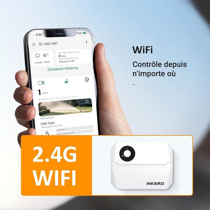 Controlador de riego WiFi de 4 vías INKBIRD IIC-400, temporizador de riego inteligente con control automático mediante aplicación.