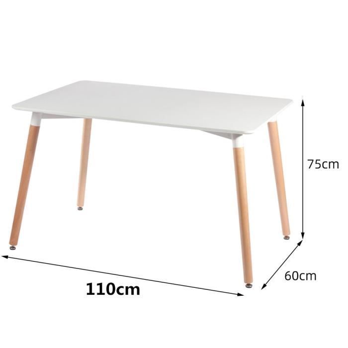 LUXS Ensemble Table à Manger Blanc avec 4 Chaises Scandinaves blanc - L110 x l60 x H75 cm