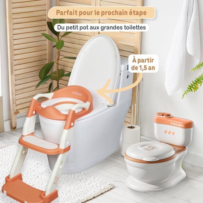 Twinky® Réducteur de Toilette Enfant avec Marche | Marron | Pliable & Réglable | Antidérapant | Confort Moelleux | Propreté Facile