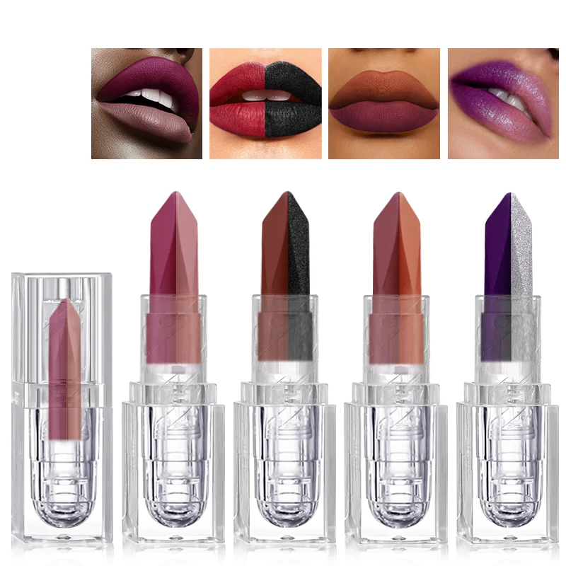 Rouge à lèvres bicolore nacré mat longue tenue waterproof, cadeau romantique pour les fêtes