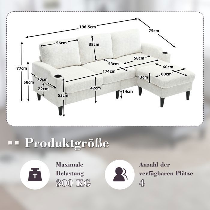 4-seater sofa with beige storage ottoman from Maisonsentiel