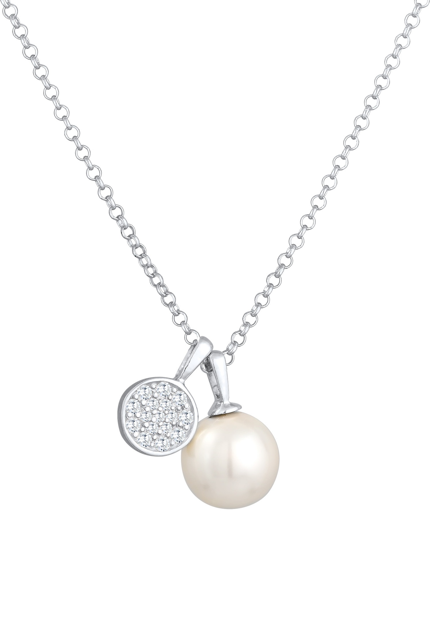 Nenalina Pendentif femme plaque avec cristal zirconia et perle synthétique en argent 925 Sterling