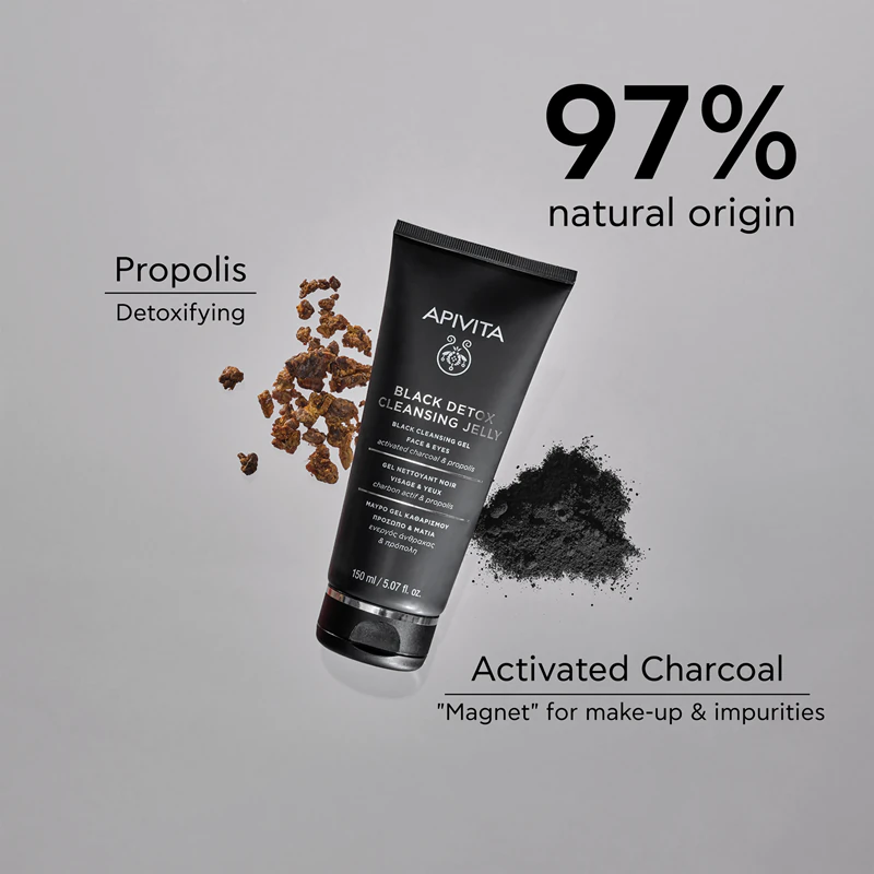 Apivita Cleansing Black Detox Cleansing Gel čistiaci gél s aktívnym uhlím na tvár a očné okolie