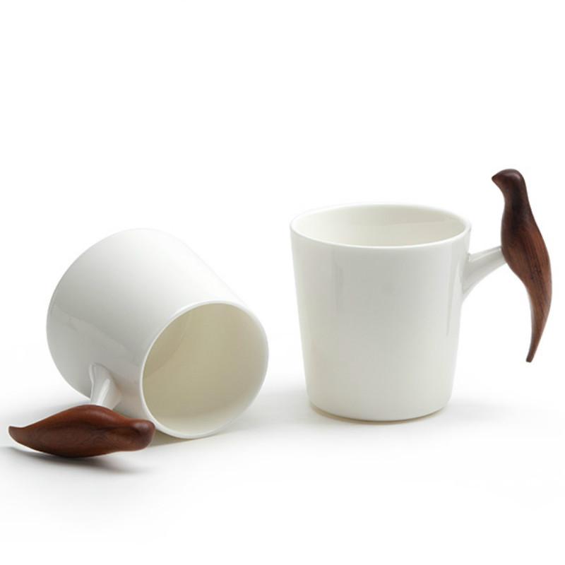 Mug à café en céramique simple avec anse en bois, blanc, style nordique, fait main, idéal pour un couple, mignon et créatif, pour la maison, tasse à café ou à lait MM50MK