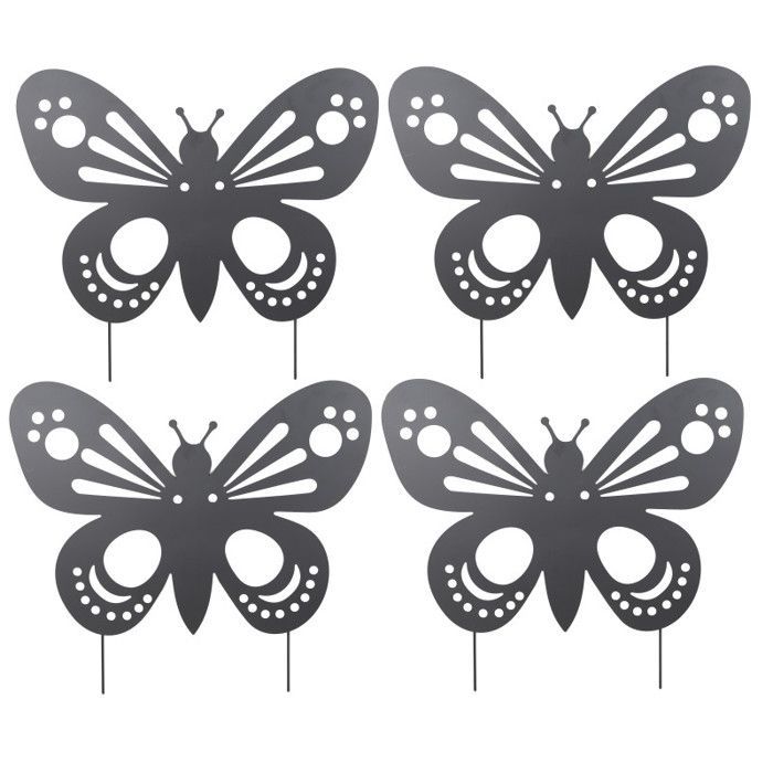 Set of 4 Black Metal Butterfly Garden Decorations for Planting, 76 x 65 cm