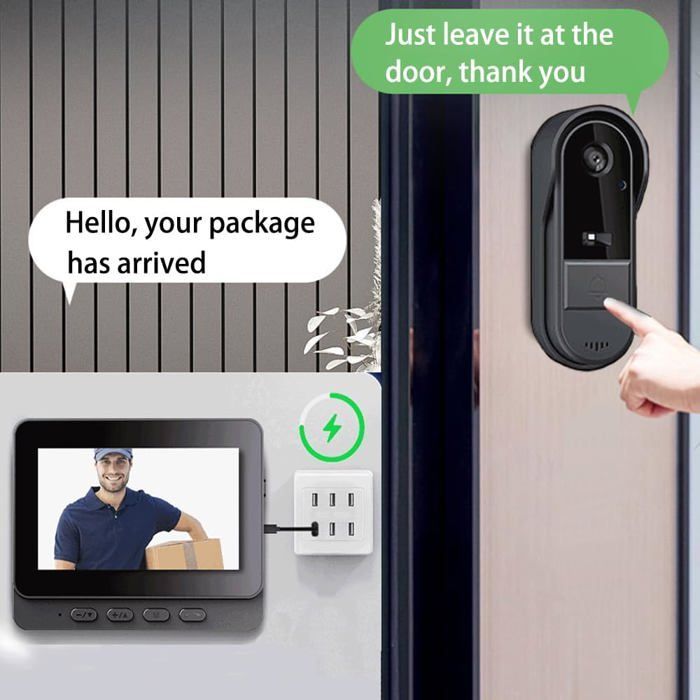 Timbre inalámbrico con cámara exterior impermeable 1080P, videoportero inalámbrico con pantalla de 4,3