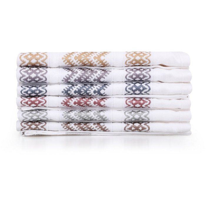 Ensemble de 6 serviettes de toilette - 40 x 60 cm - Blanc, Marron, Jaune, Bleu, Violet, Gris