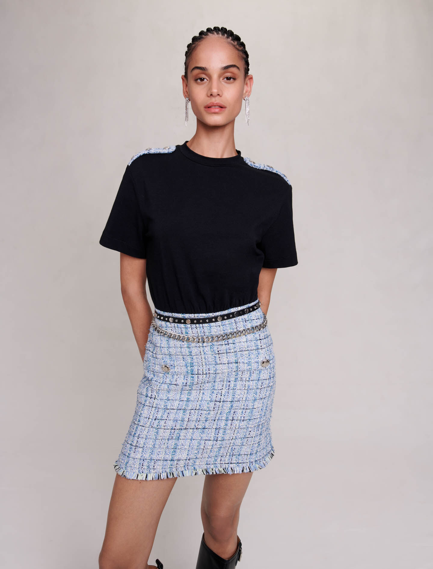 Rochie din tweed albastru deschis