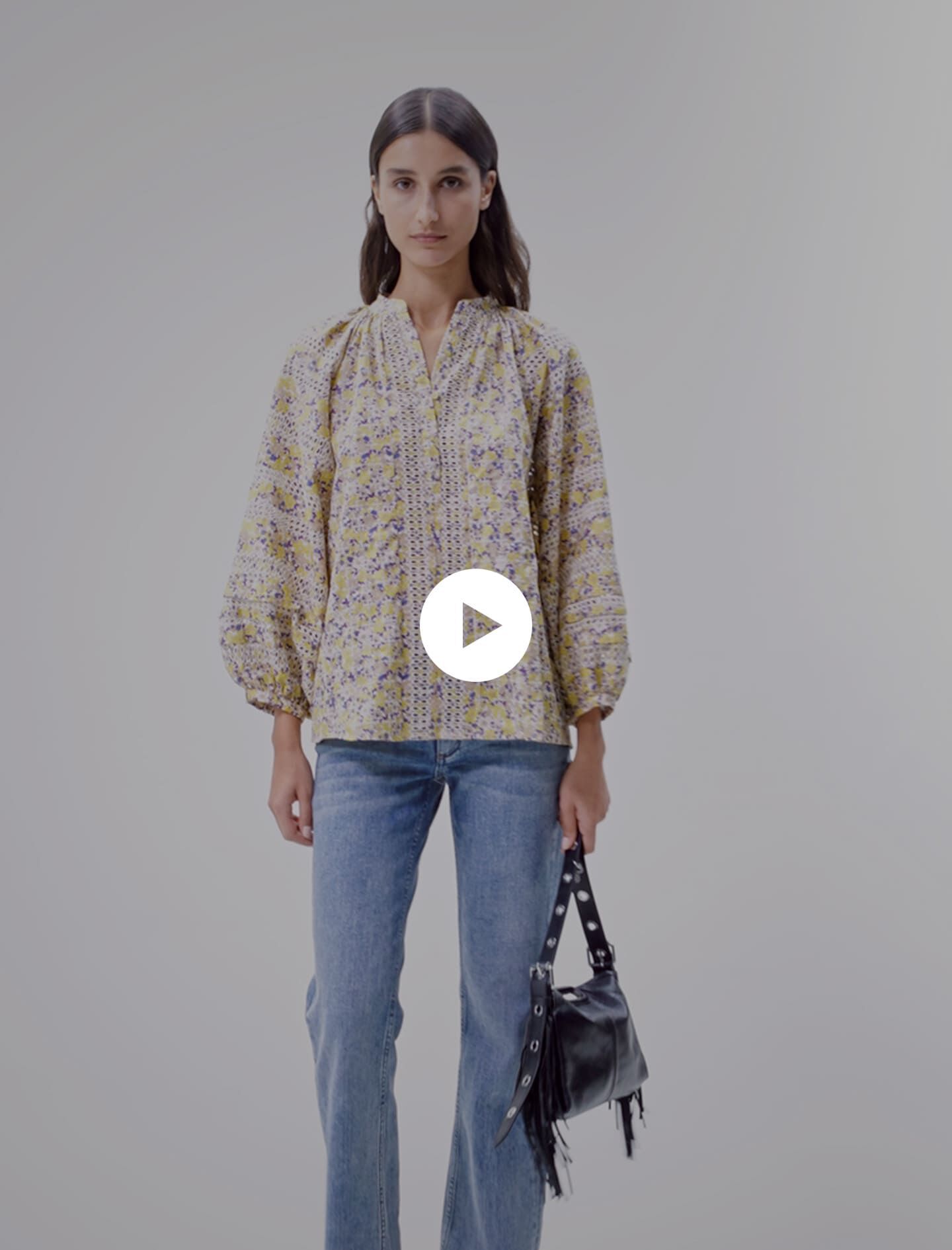 Bluza imprimata si brodata-Imprimé Fleurs Brodées Beige