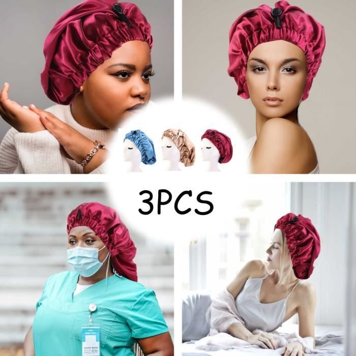 Nightcap, Satin Nightcap, Elastic Sleep Cap, Shower Cap, Night Hat with Buttons, for Hair