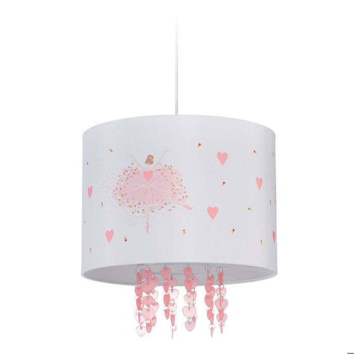 Relaxdays Lampe à suspension, chambre enfant, abat-jour motif ballerine, HxD : 158x35 cm, luminaire suspendu, blanc/rose