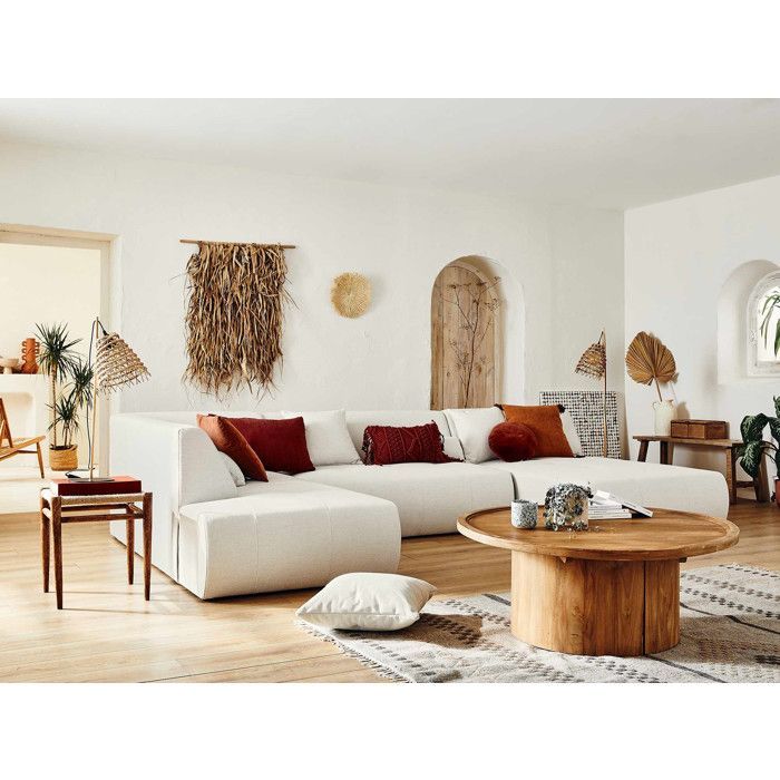 Onyx - Sofá modular panorâmico de canto com 7 lugares, chaise à esquerda - em tecido - Bege