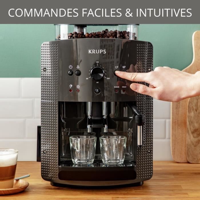 Macchina da caffè automatica KRUPS con macinacaffè integrato, montalatte, 2 tazze di espresso simultanee, pulizia automatica, colore grigio essenziale YY5149FD