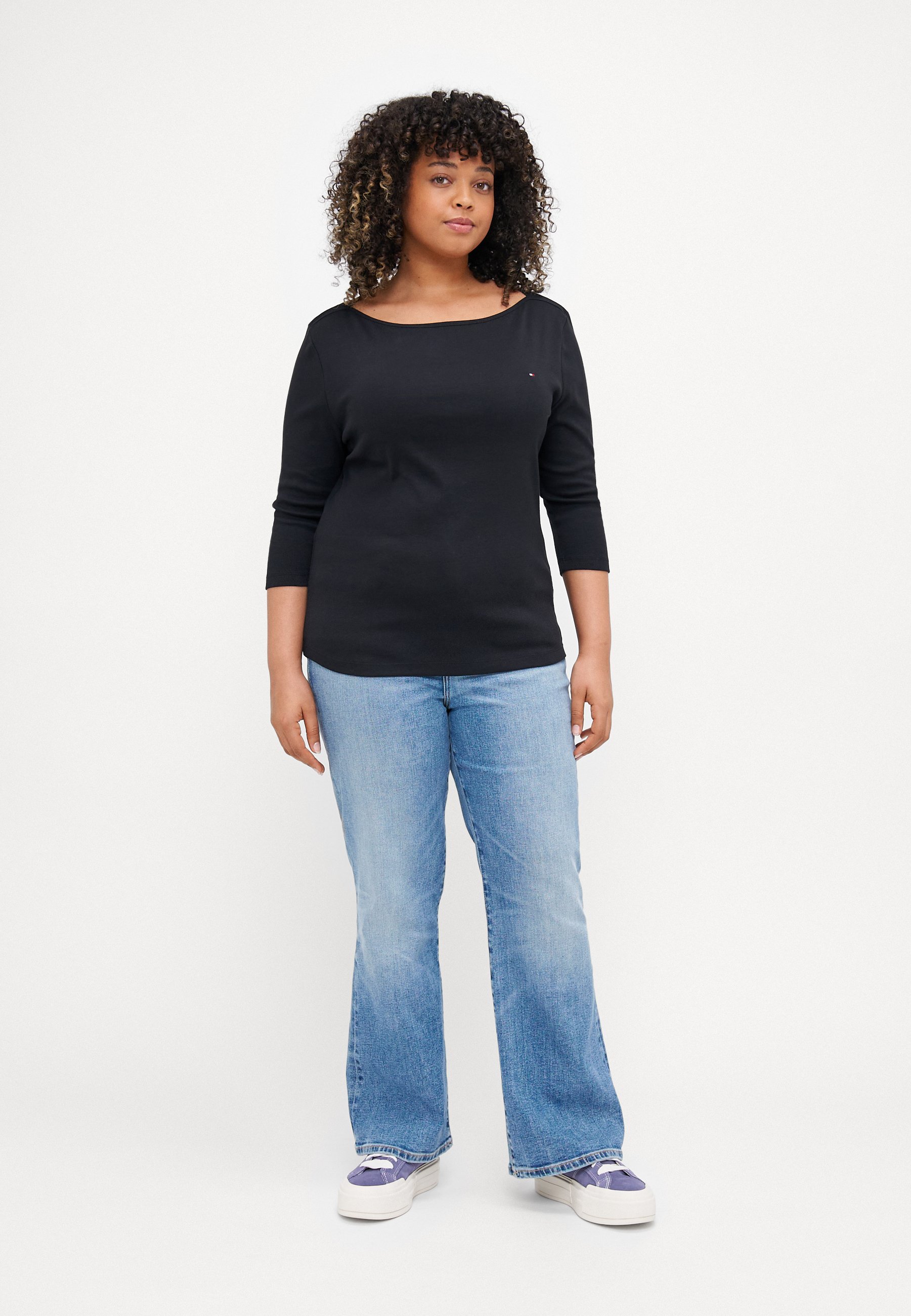 Tommy Hilfiger Curve SLIM CODY BOAT 3/4 - Haut à manches longues - noir