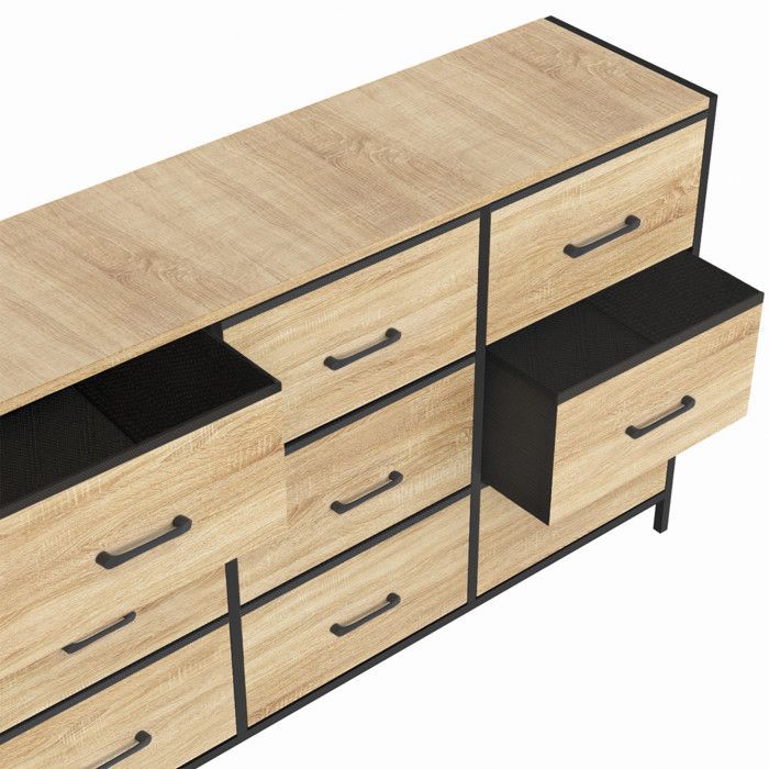 IDMARKET UTAH stoffen ladekast met 9 laden, 115 cm, opbergmeubel in industrieel design