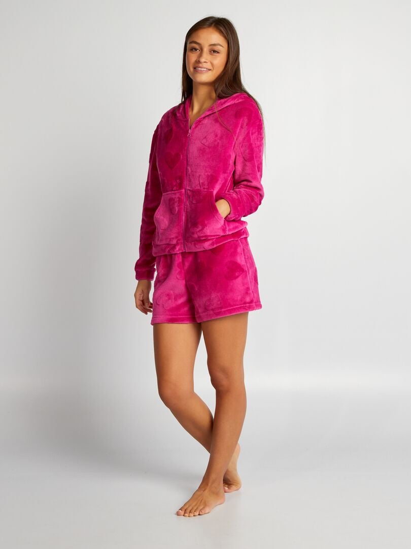 Bluza polarowa Homewear z zamkiem błyskawicznym - RÓŻOWA