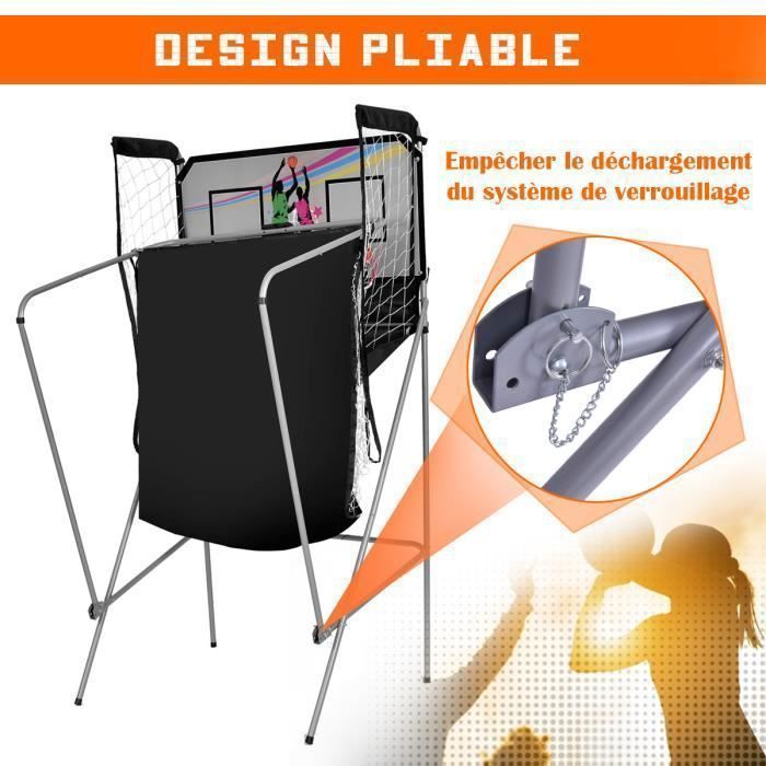 COSTWAY Faltbares Arcade-Spiel, 2 Basketballkörbe, 4 Bälle, Luftpumpe, Punktesystem, 8 Spielmodi, 1 bis 4 Spieler, Grau