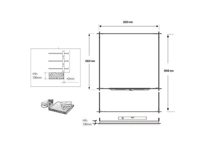 Caseta de jardín de madera - 3x3 m + terraza con balaustrada y voladizo de madera - 18 m2 - Tratada - DOM427+DOM539+DOM540+POD05