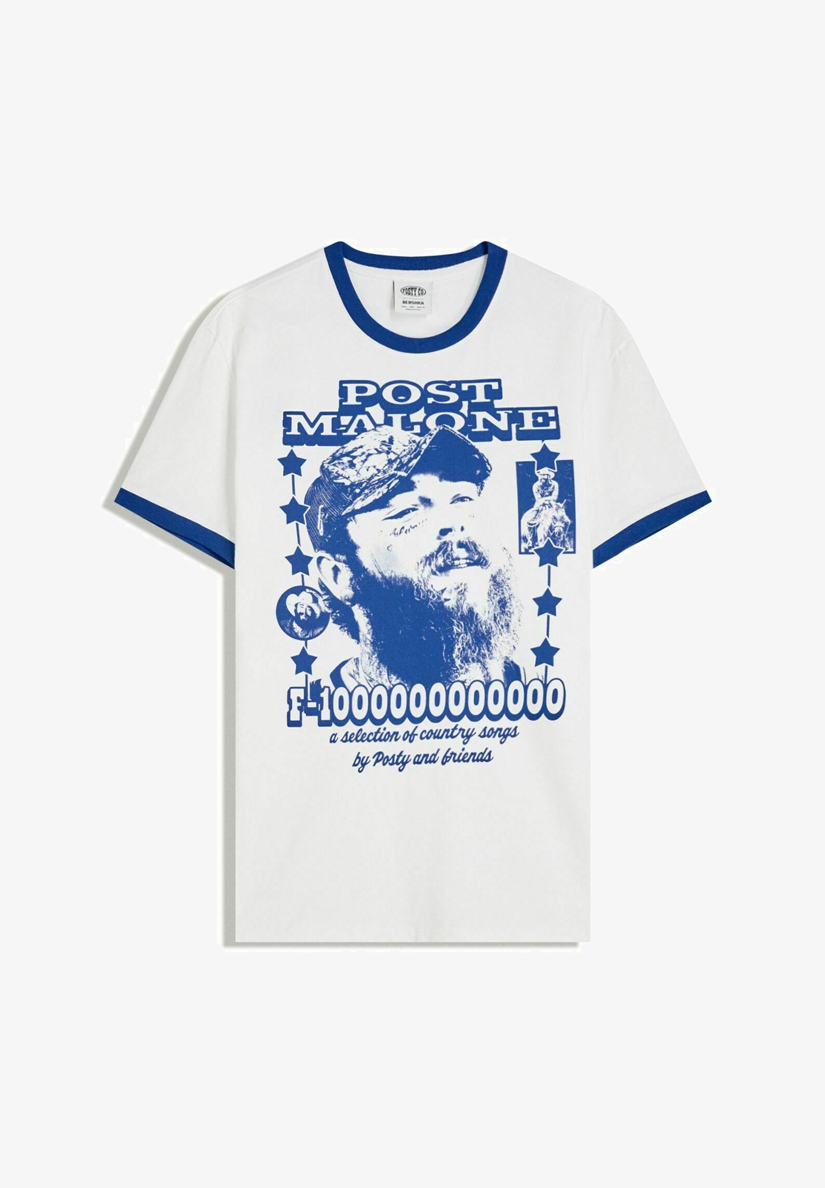Bershka POST MALONE KRÓTKI RĘKAW - Koszulka z nadrukiem - ciemnoniebieska