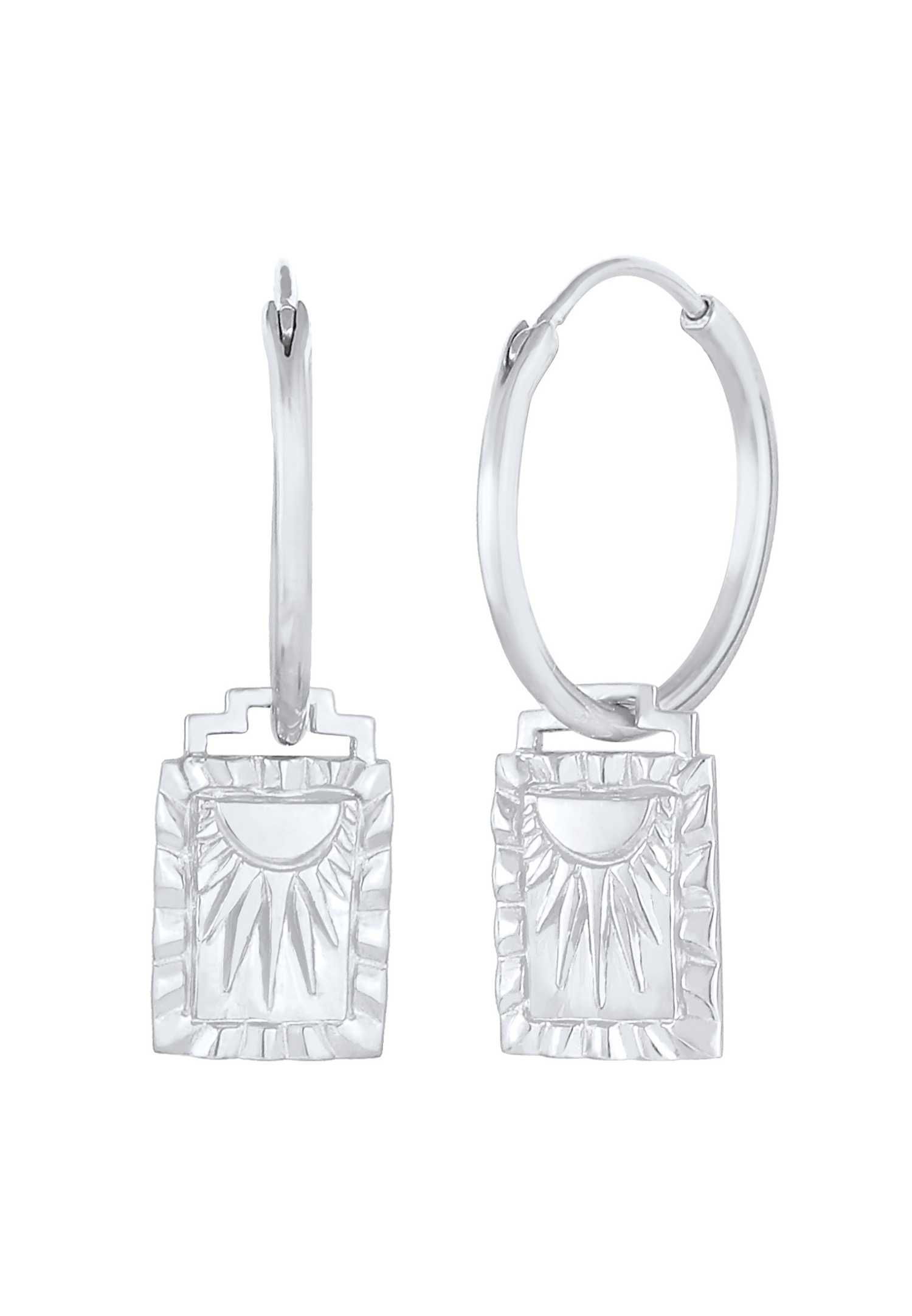 Elli Pendentif créole pour dames Pièce de monnaie Vintage Sun en 925/1000 argent massif