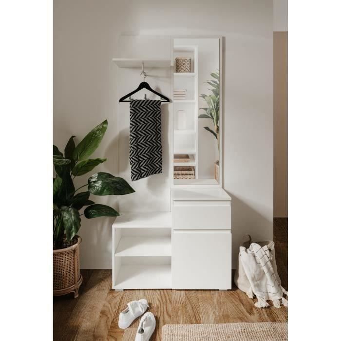 Hallway storage unit with wardrobe IMAGE - White finish - 1 door + 1 drawer - W85 x H195 x D37 cm