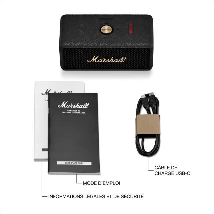 MARSHALL EMBERTON III - Altavoz inalámbrico portátil - Más de 32 horas de duración de la batería - Bluetooth - Negro y latón