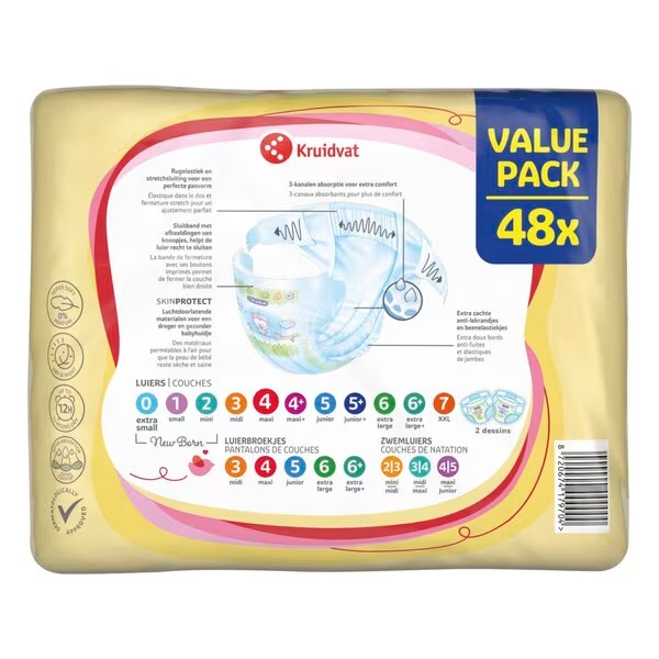 Paket plenic Kruidvat 4 Maxi, velikost 4 (8–14 kg), 48 kosov