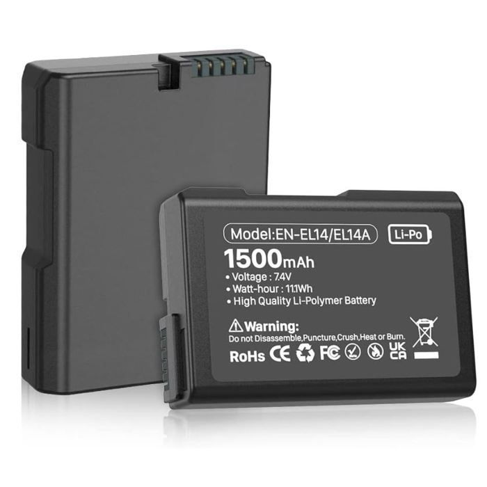 2X EN-EL14 Rechargeable Li-ION Batteries for Nikon EN-EL14/EL14A Digital Cameras D5600 D5100 D5200 D5300 D5500 D3100 D3200