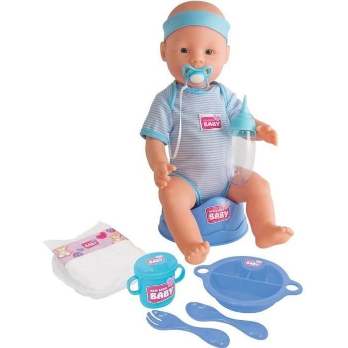 New Born Baby Doll, Blue, 43cm - Drinks and Wets - Silvertorn