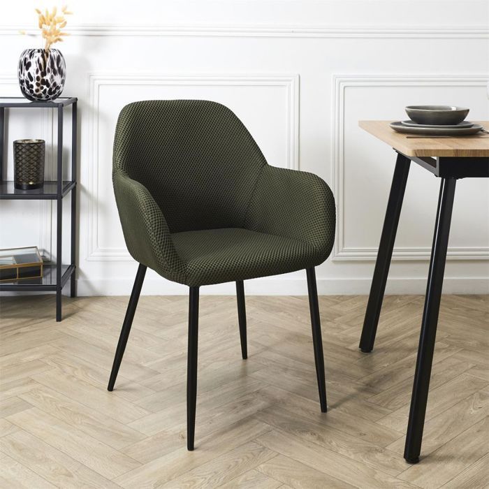 Set of 2 dining chairs in khaki 3D textured mesh fabric - ELECTRON