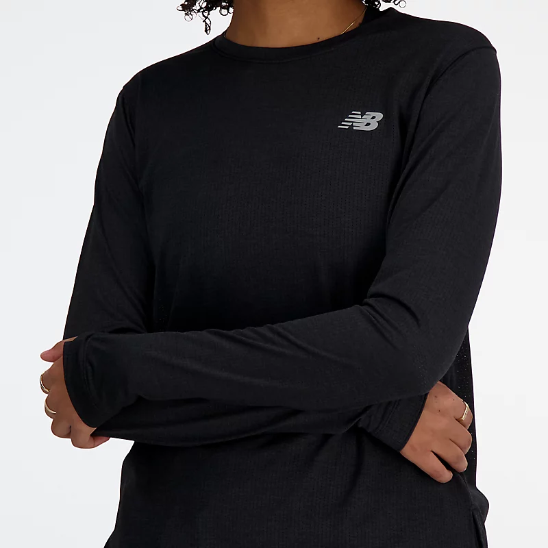 Women's long-sleeved sports T-shirt - BLACK MELANGE