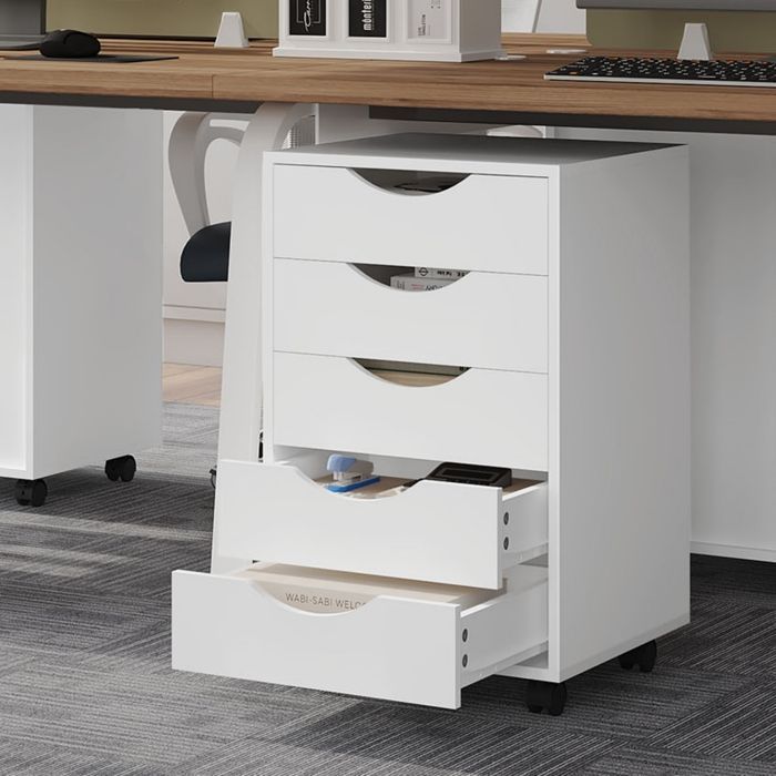 Cajonera de oficina - WOLTU - Unidad de almacenamiento móvil de 5 cajones - Madera de ingeniería - Blanco W0ATT0650